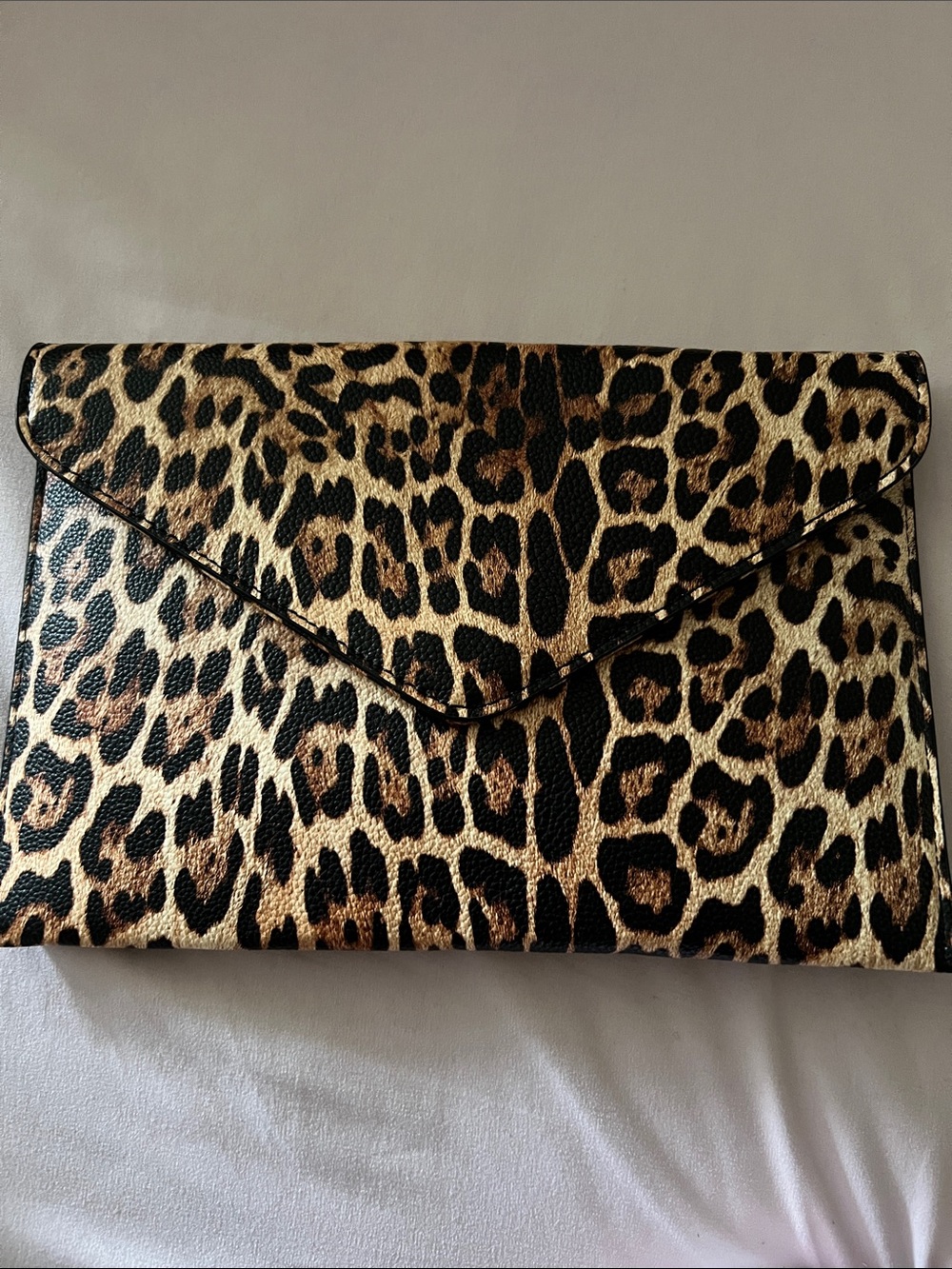 Leopard Print Envelope Clutch Bag - Brown/Black